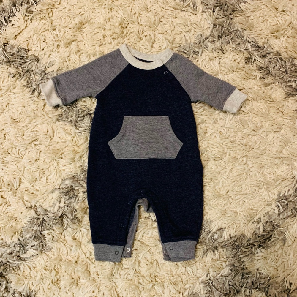 GAP 0-3 Months Navy and Gray One Piece Sweatsuit